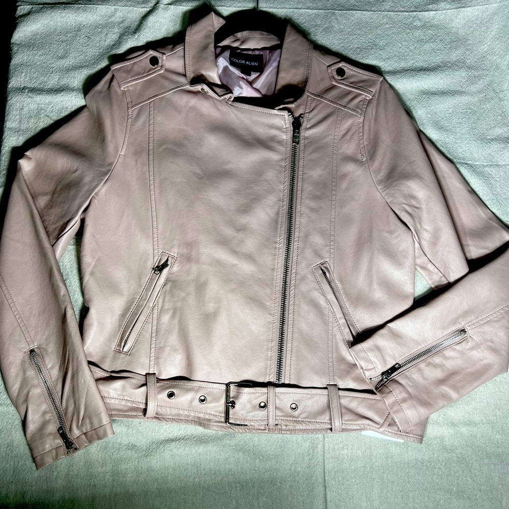 New Color Alien vegan leather moto jacket. Color: blush.‎ Size large